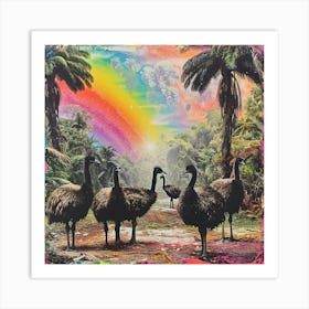 Rainbow Retro Ostrich Collage 1 Art Print