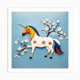 Swedish Dala Unicorn Art , folk art, 114 Art Print