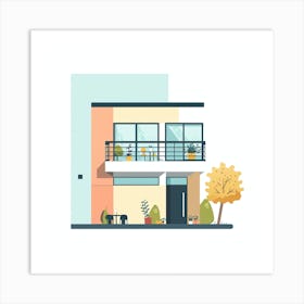 House With Balcony Flat Vector Illustration Art Print