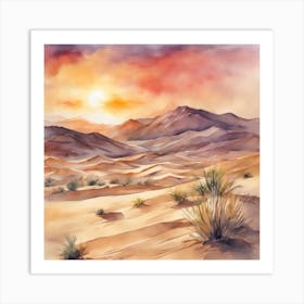 761474 Watercolor Painting Of A Desert Landscape, With Sa Xl 1024 V1 0 Art Print