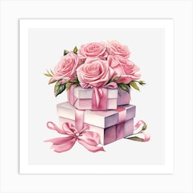 Pink Roses In Gift Boxes 2 Art Print
