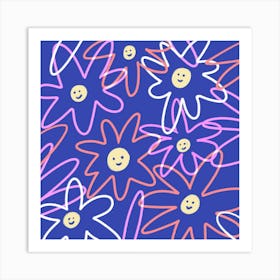 Smiley Flowers Square Art Print