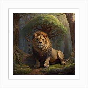 "Wild Majesty: The Forest's Lion and Its Arboreal Domain" Art Print