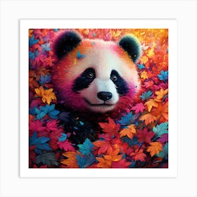 Panda Bear In Autumn Leaves 2 Art Print