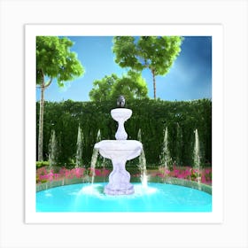 Fountain In The Garden Art Print