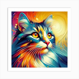 Colorful Cat Painting Art Print