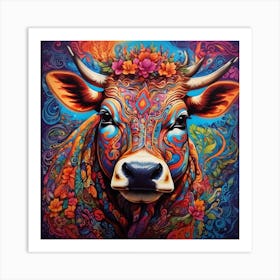 Dreamshaper V7 A Psychedelic Representation Of Cows Face With 0 Art Print