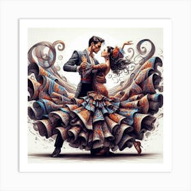 Line Art Flamenco Dancers 2 Art Print