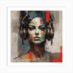 Woman With Headphones Art Print