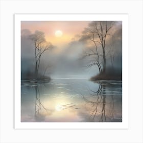 Mist morning over a pond Art Print