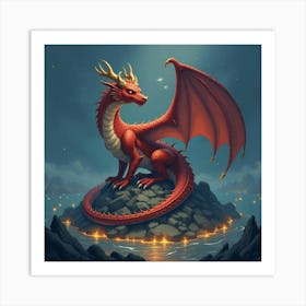 A Dragon Curled Around A Glowing Mountain Of Treasure 1 Art Print