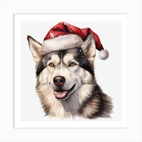 Husky Dog In Santa Hat 2 Art Print