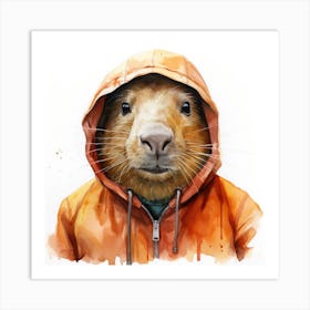 Watercolour Cartoon Capybara In A Hoodie 1 Art Print