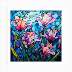 Stained Glass Flowers Art Print