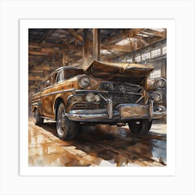Old Car In A Factory Art Print
