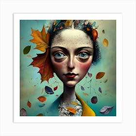 Girl With Leaves On Her Head Art Print