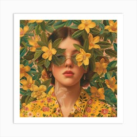 Girl With Flowers On Her Face Art Print