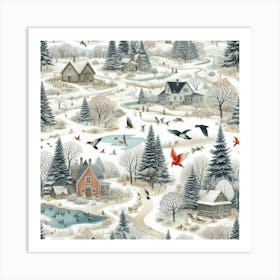 Cozy Winter Village Art Print