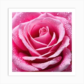 Pink Rose With Water Droplets 1 Art Print