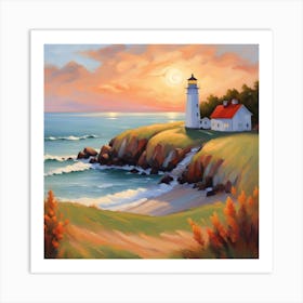 Lighthouse At Sunset 9 Art Print