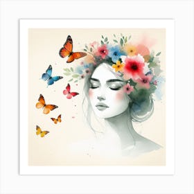 Girl With Butterflies II Art Print