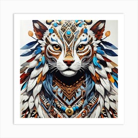 Tiger With Feathers vector Art Print