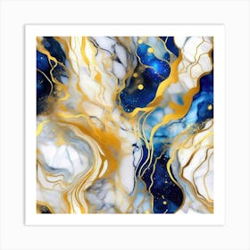 Abstract Gold And Blue Marble Painting Art Print