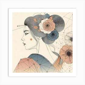 Japan Traditional Geisha Illustration By Ad 159 Art Print