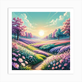 Sunset In The Lavender Field Art Print