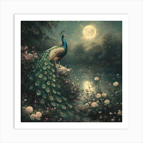 Peacock In The Moonlight 4 Art Print