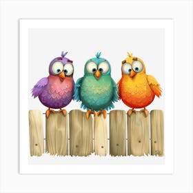 Three Colorful Birds On A Fence 1 Art Print