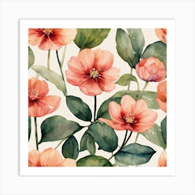 Watercolor Flowers Seamless Pattern Art Print