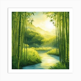 A Stream In A Bamboo Forest At Sun Rise Square Composition 320 Art Print