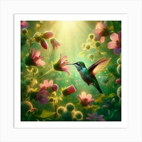 Hummingbird In The Garden Art Print