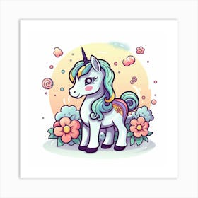 Unicorn With Flowers 1 Art Print