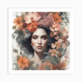 Woman With Flowers On Her Head Art Print