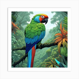 Colorful Parrot In The Jungle Art Print