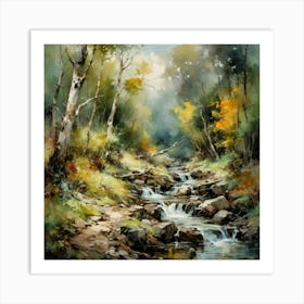 brook through birchwoods Art Print