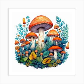 Mushrooms And Flowers 47 Art Print