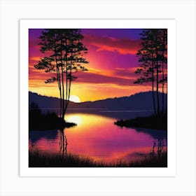 Sunset By The Lake 66 Art Print