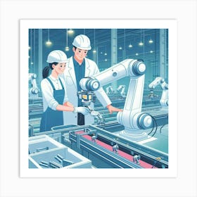 Illustration Of A Factory With Robots Art Print