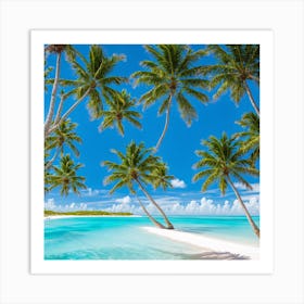 Tropical Beach With Palm Trees Art Print