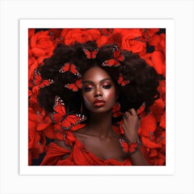Red Roses And Butterflies Art Print