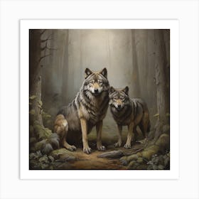 Two Wolves In The Forest 1 Art Print