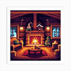 Pixel Art Christmas Interior Art Print