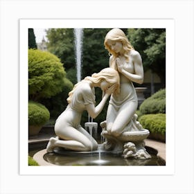 98 Garden Statuette Of A Low Kneeling Blonde Woman With Clasped Hands Praying At The Feet Of A Statuet Art Print