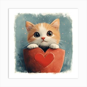 Cute Cat Peeking from Heart Gift Box 5 Art Print