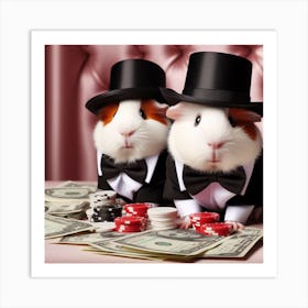 Two Guinea Pigs In Top Hats Art Print