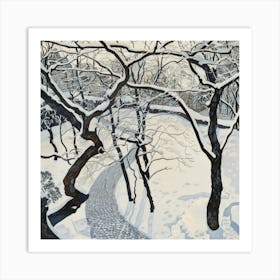 Japanese Zen Garden in Winter Series. Style of David Hockney 3 Art Print