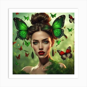 Beautiful Woman With Butterflies Art Print